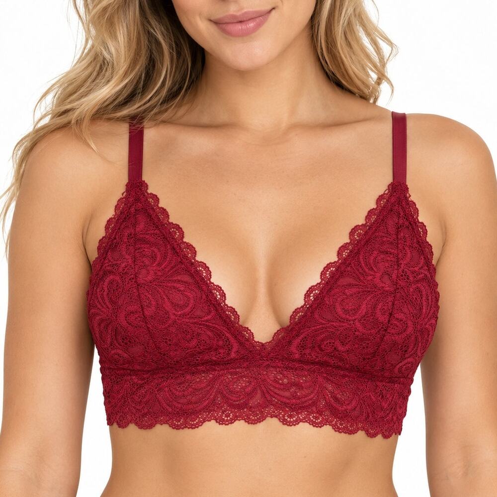 Red Floral Lace Longline Bralette